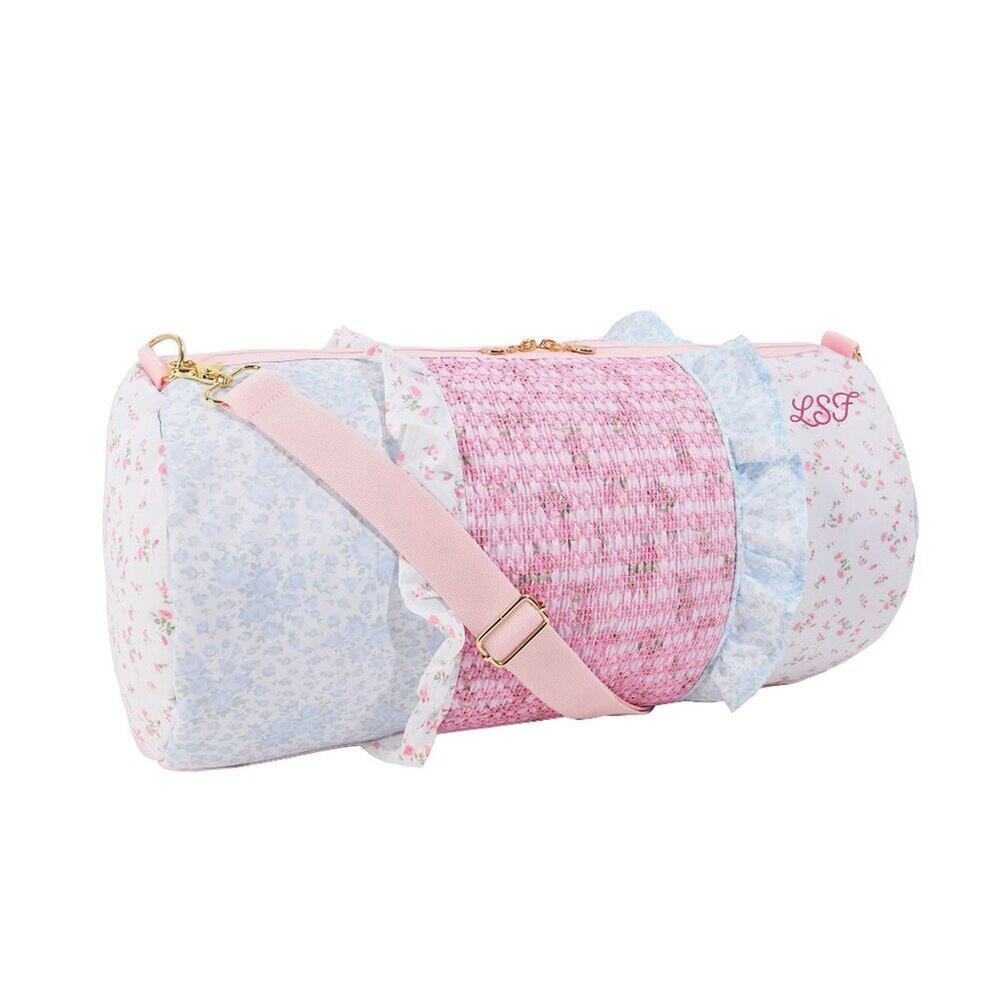 LoveShackFancy Duffle Weekender Overnight Bag Mix Print Ruffle Pottery Barn NWT